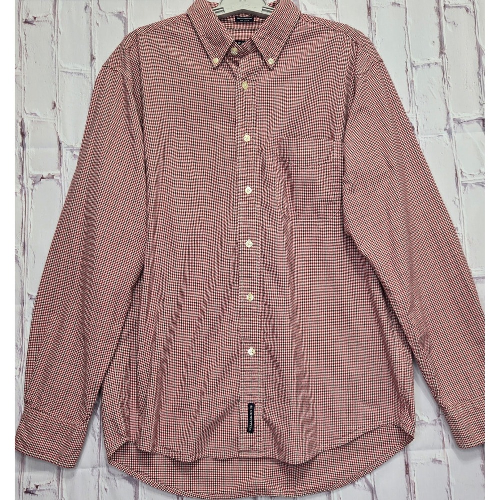 American Eagle Shirt Red Plaid Chambray Button Down Casual Preppy Mens Size M
